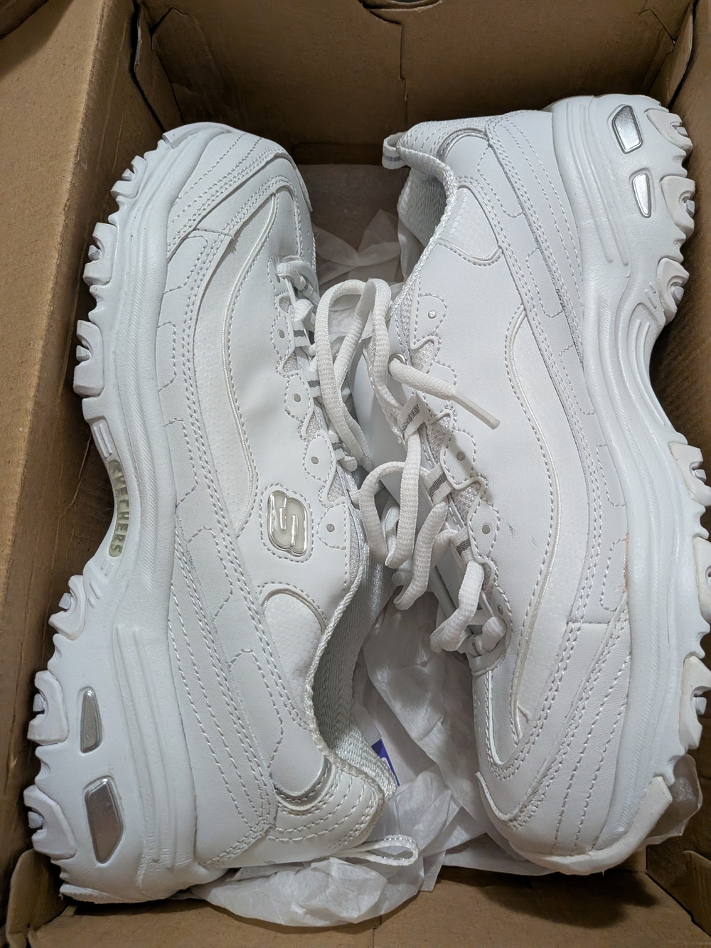 Skechers White Kids' Chunky Lace-Up Sneakers